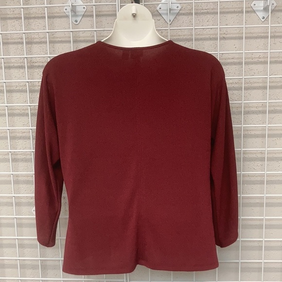 Chico’s Easywear Size 2 (Fits 12/14) Open Long Sleeve Burgundy Blouse - Picture 2 of 4
